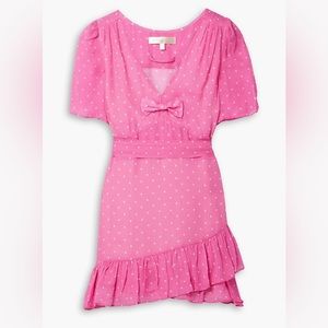 Loveshackfancy Azreal belted ruffled polka-dot crepe de chine mini dress pink